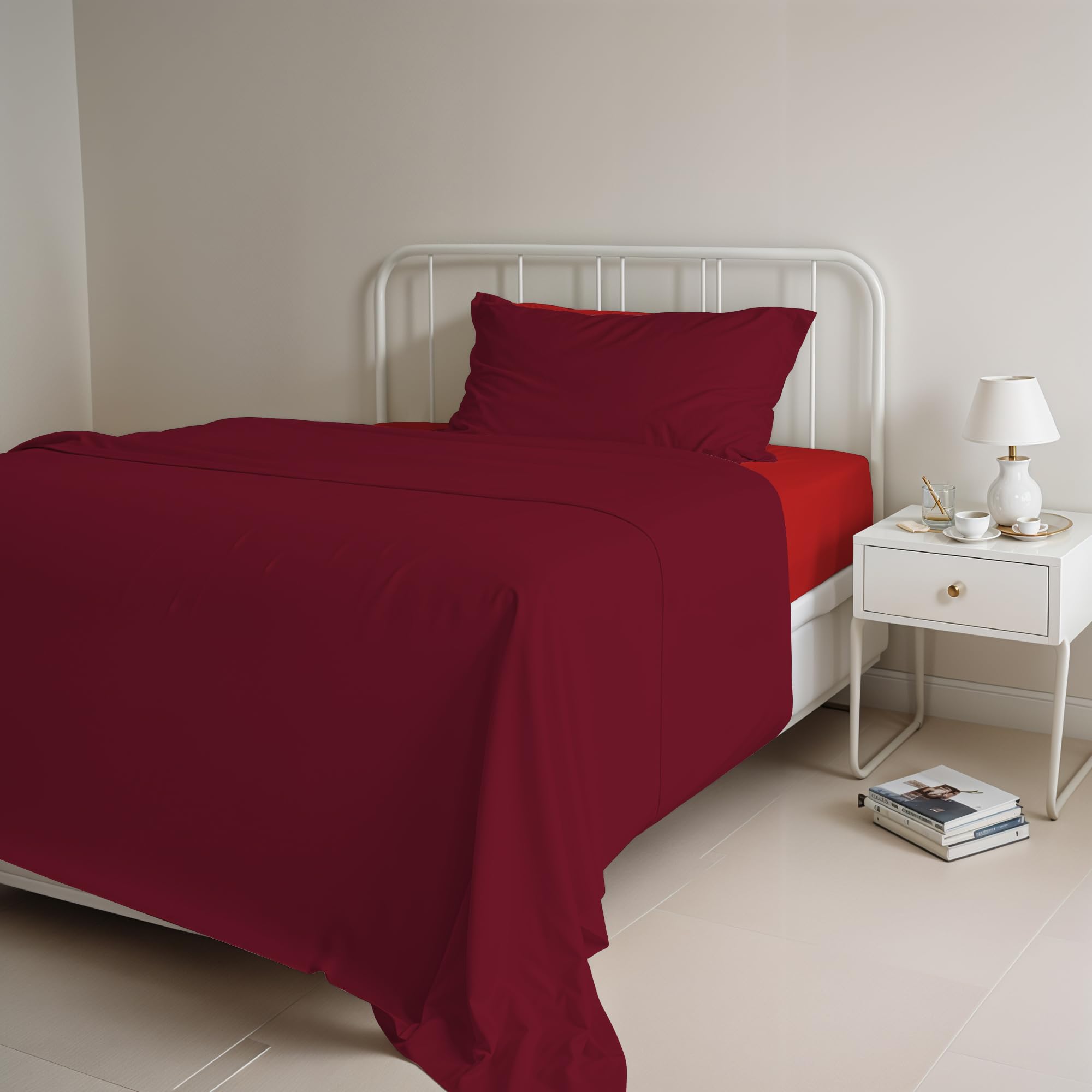 Natural Colour Single Bed Set, 100% Cotton, Made in Italy, Top 150 x 300 cm, Bot