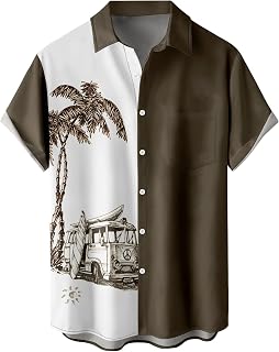 Hawaiian Shirts for Men, Print Casual Short Sleeve Button Down Resort Shirts Beach Shirt
