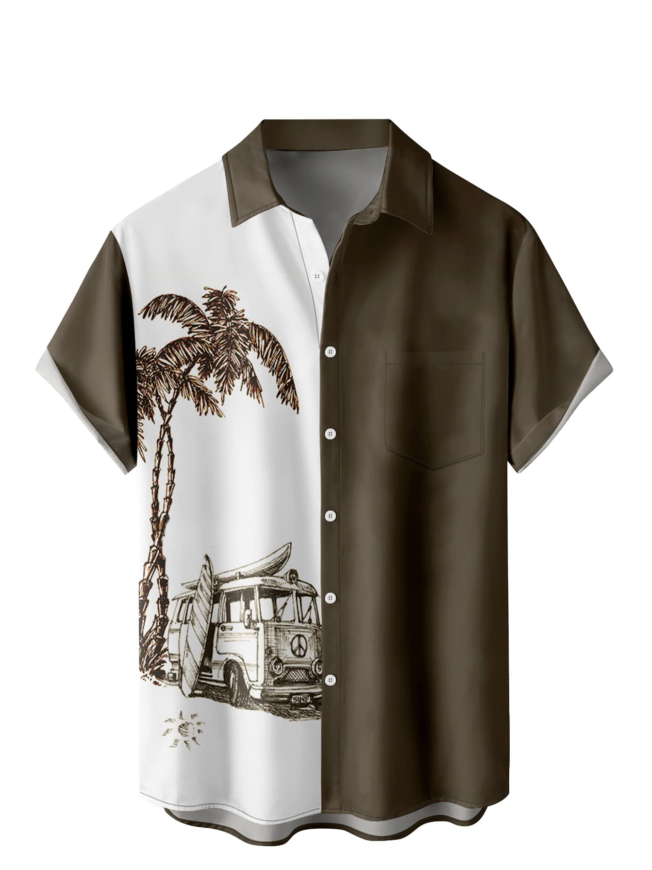 Hawaiian Shirts for Men, Print Casual Short Sleeve Button Down Resort Shirts Bea