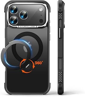360° Spin Magnetic Stand Designed for iPhone 18 Pro Max Case, [Compatible with MagSafe][Military-Grade Protection] Translucent Matte Kickstand Slim Phone Case 6.9 inch, Black