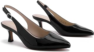Ankis Womens Kitten Heels Closed Pointed Toe Low Heel Slingback Pumps - Comfortable Elegant Shoes for Weddings, Parties, Work, Office, Business Casual and Daily Wear