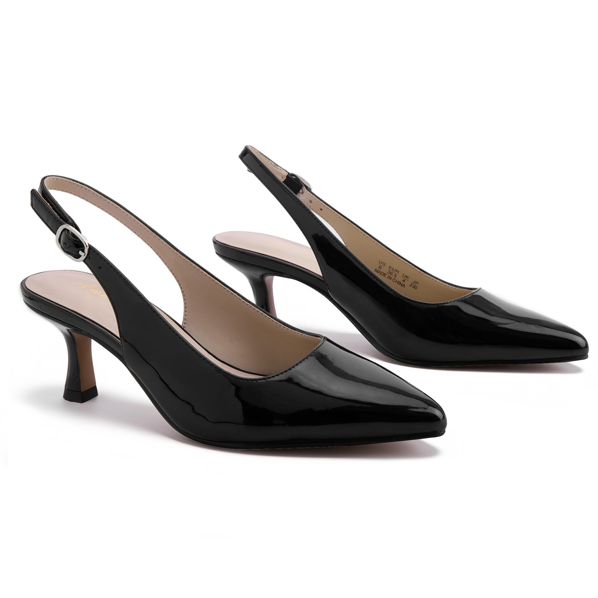 Ankis Womens Kitten Heels Closed Pointed Toe Low Heel Slingback Pumps - Comforta