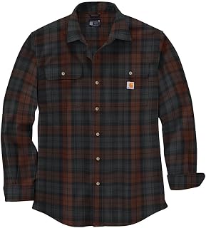 Carhartt Loose Fit Heavyweight Flannel Long Sleeve Plaid Shirt Loose Fit, Button Collar, Long Sleeve, Double Barrel Cuff Cuff, Men's Plaid Flannel Shirt (Pack of 1)
