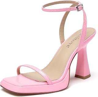 Reitoye Strappy Heels for Women Platform Chunky Square Toe Heeled Sandals