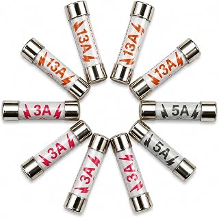10 Pcs BS1362 3A 5A 13A 240 V volt 6.3x25mm 0.248x0.984 Inch Ceramic Tube Fuses Assortment