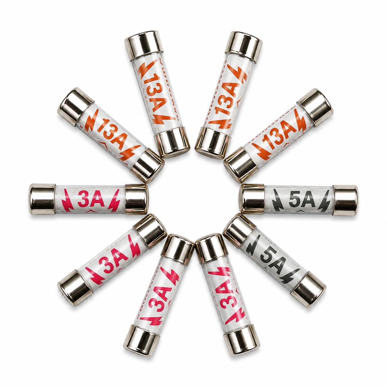 10 Pcs BS1362 3A 5A 13A 240 V volt 6.3x25mm 0.248x0.984 Inch Ceramic Tube Fuses 