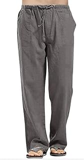 Men's Solid Linen Pants Relaxed Fit Casual Yoga Straight Legs Trousers