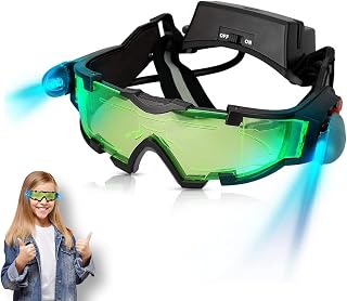 RVSWIHFA Kids Night Vision Goggles, Adjustable Night Goggles with Flip-Out Lights Green Lens, Spy Night Vision Goggle Toy for Sking, Racing Bicycling to Protect Children’s Eyes