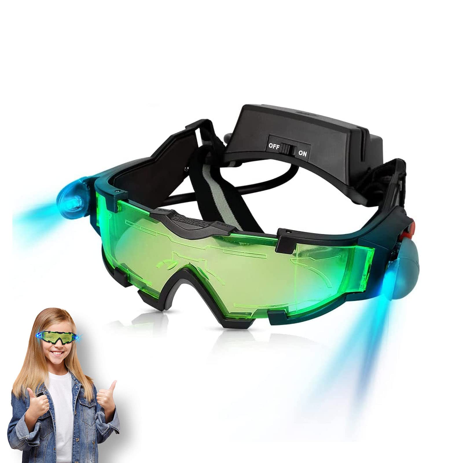 RVSWIHFA Kids Night Vision Goggles, Adjustable Night Goggles with Flip-Out Light