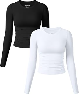 OQQ Womens 2 Piece Shirts Long Sleeve Crew Neck Tops