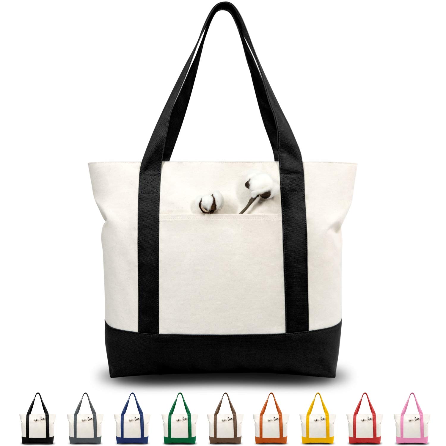 TOPDesign 1 | 3 | 6 | 30 Pack Canvas Tote Bag with an External Pocket, Reusable 