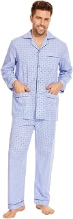 GLOBAL Men's Long Sleeve Pyjamas 100% Cotton Pyjama Set with Pockets