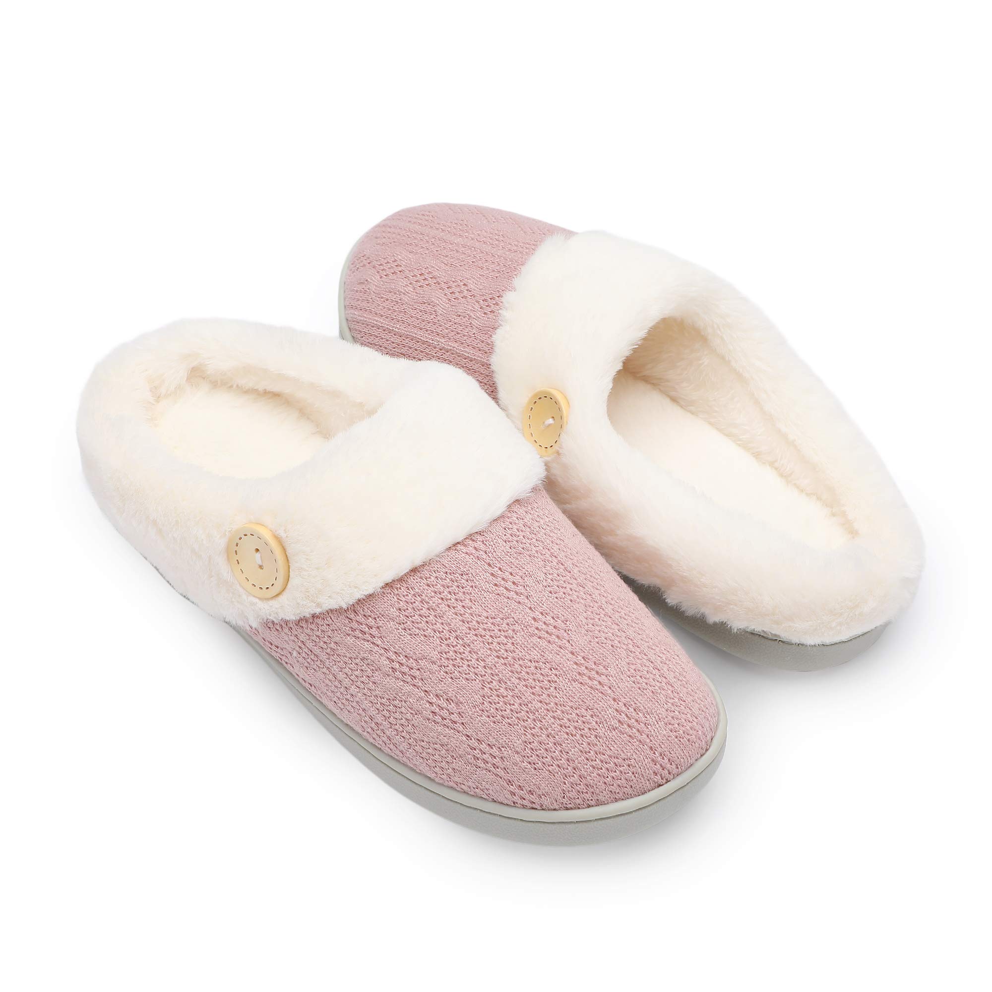Chantomoo Women Slippers Comfortable Memory Foam Plush Bedroom Faux Fur Lined Kn
