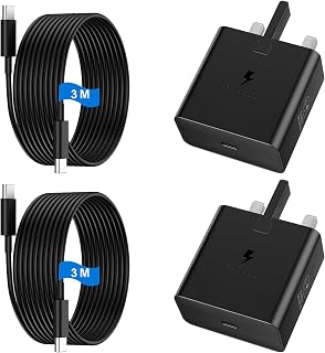 USB C Charger for Samsung Fast Charger USB C Plug & Cable 3M Long 25W Type C Super Fast Phone Charging Android Adaptor UK 2-Pack for Galaxy S26/S25 Ultra/S24/S23/S22/S21/A56/A55/A36/A17/A16/Note 20/10