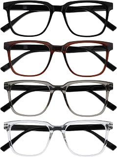 OPULIZE LEO Reading Glasses – Large Rectangular Frame – Men Women – Spring Hinges, 4 Pack - Black / Brown / Grey / Light, One size