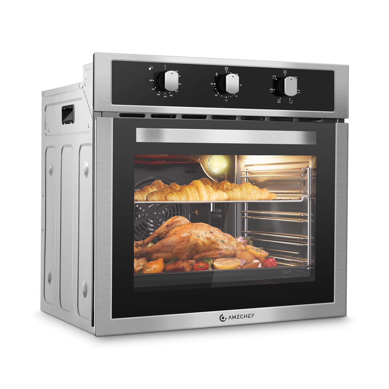 AMZCHEF Wall Oven 24" Electric, 2200W, 70L, 6 Cooking Modes, Knob Control | 2.5 
