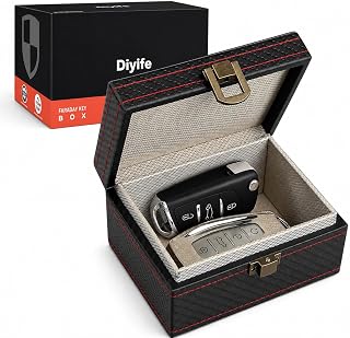 Diyife Small Faraday Box for Car Keys, RFID Key Box Signal Blocker, Black | Fit Up to 4 Car Keys, Premium Carbon Fiber Scratch Resistant, Anti-Theft Keyless Car Key Signal Blocker, Gift for Men