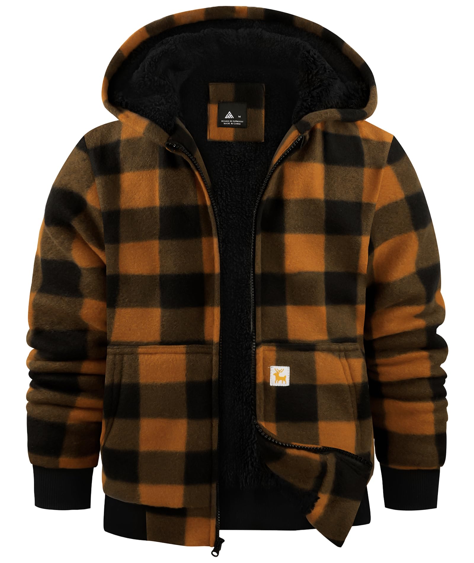 zitysport Boy Fleece Hoodie Kids Winter Plaid Fleece Full-Zip Hoodie Fleece Line