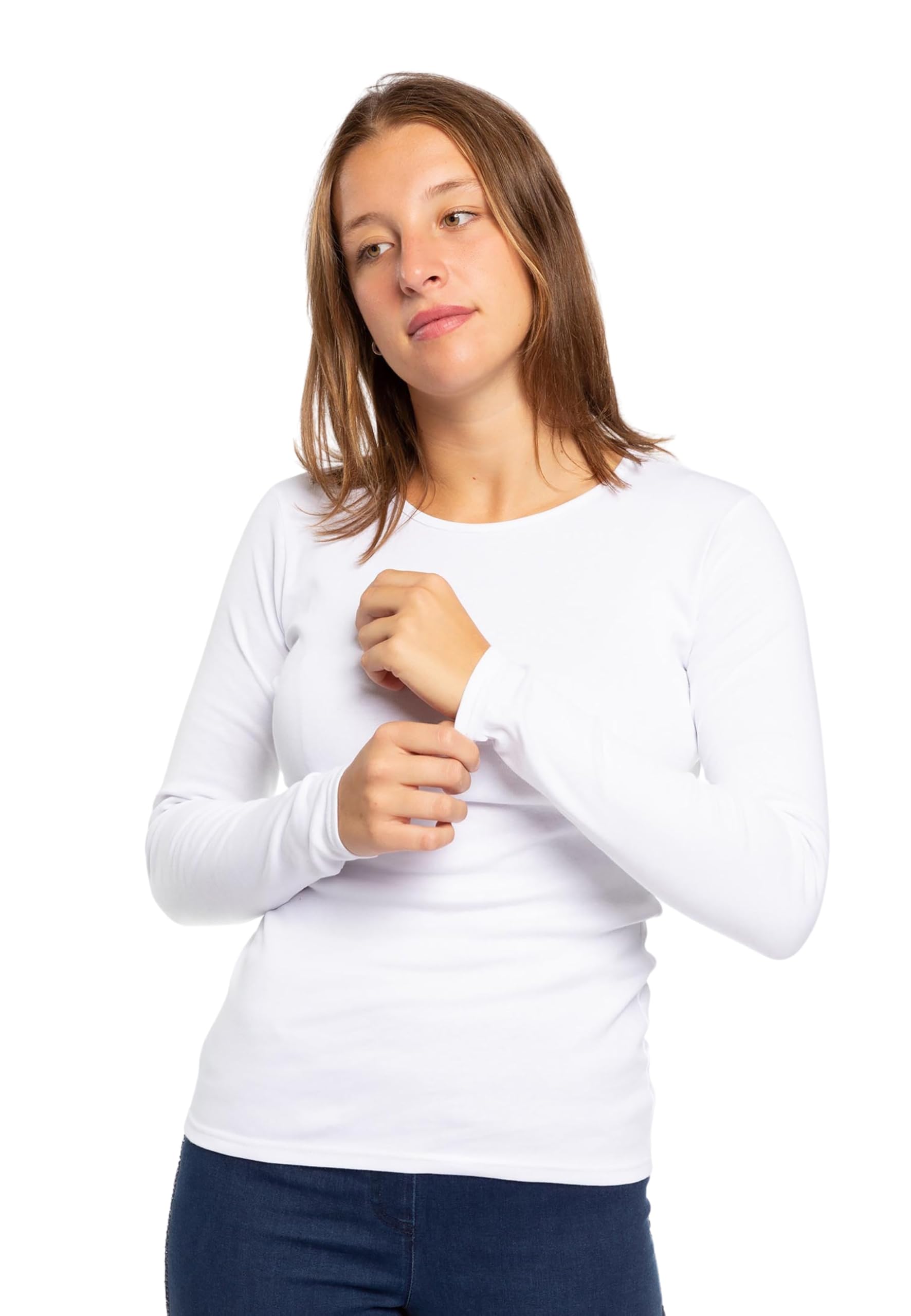 RAGNO D274AB Women's Long Sleeve Crew Neck Sweater in Warm and Soft Organic Cott
