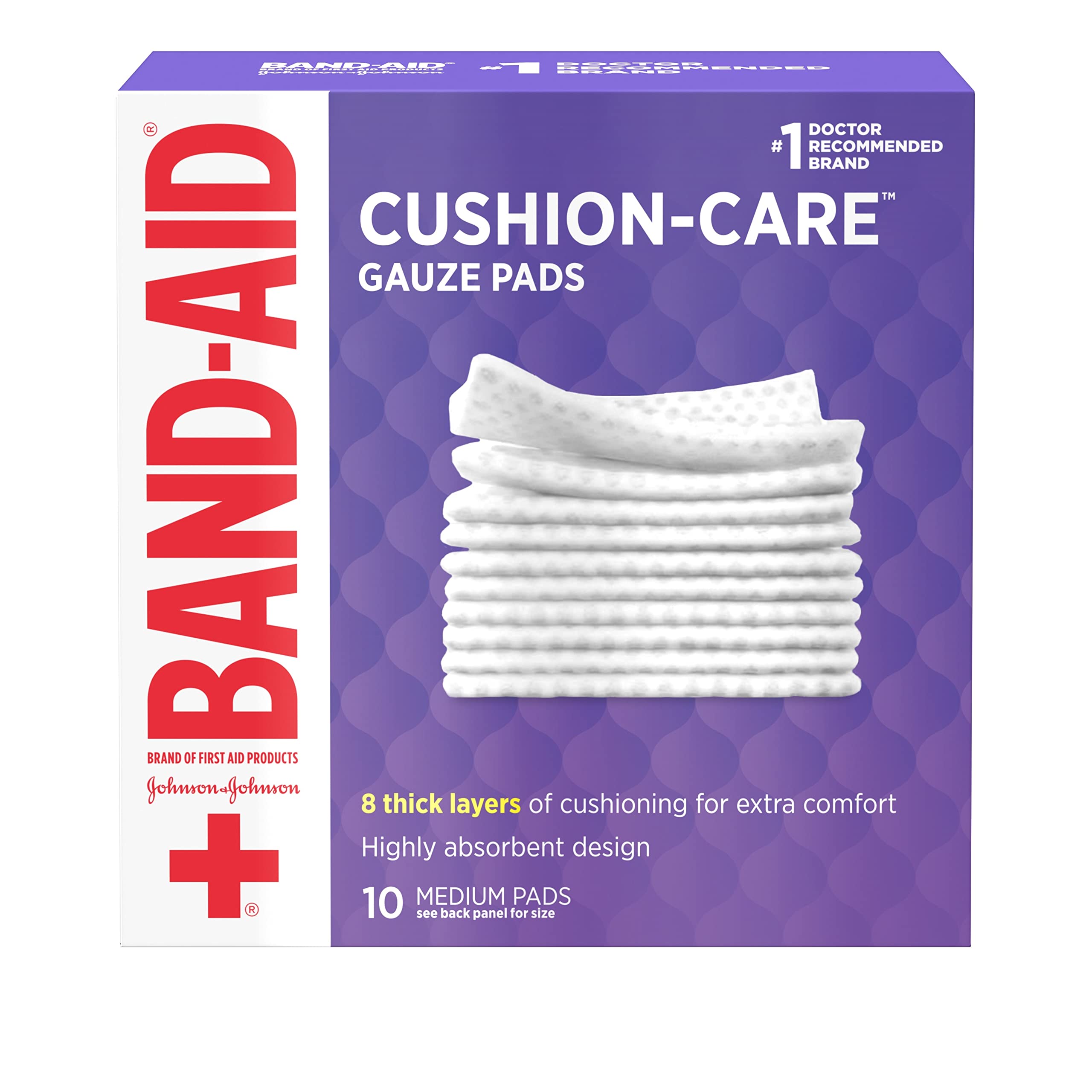 BAND-AID Brand Cushion-Care Gauze Pads, Medium Size, 3 in x 3 in, 10 Count | Abs