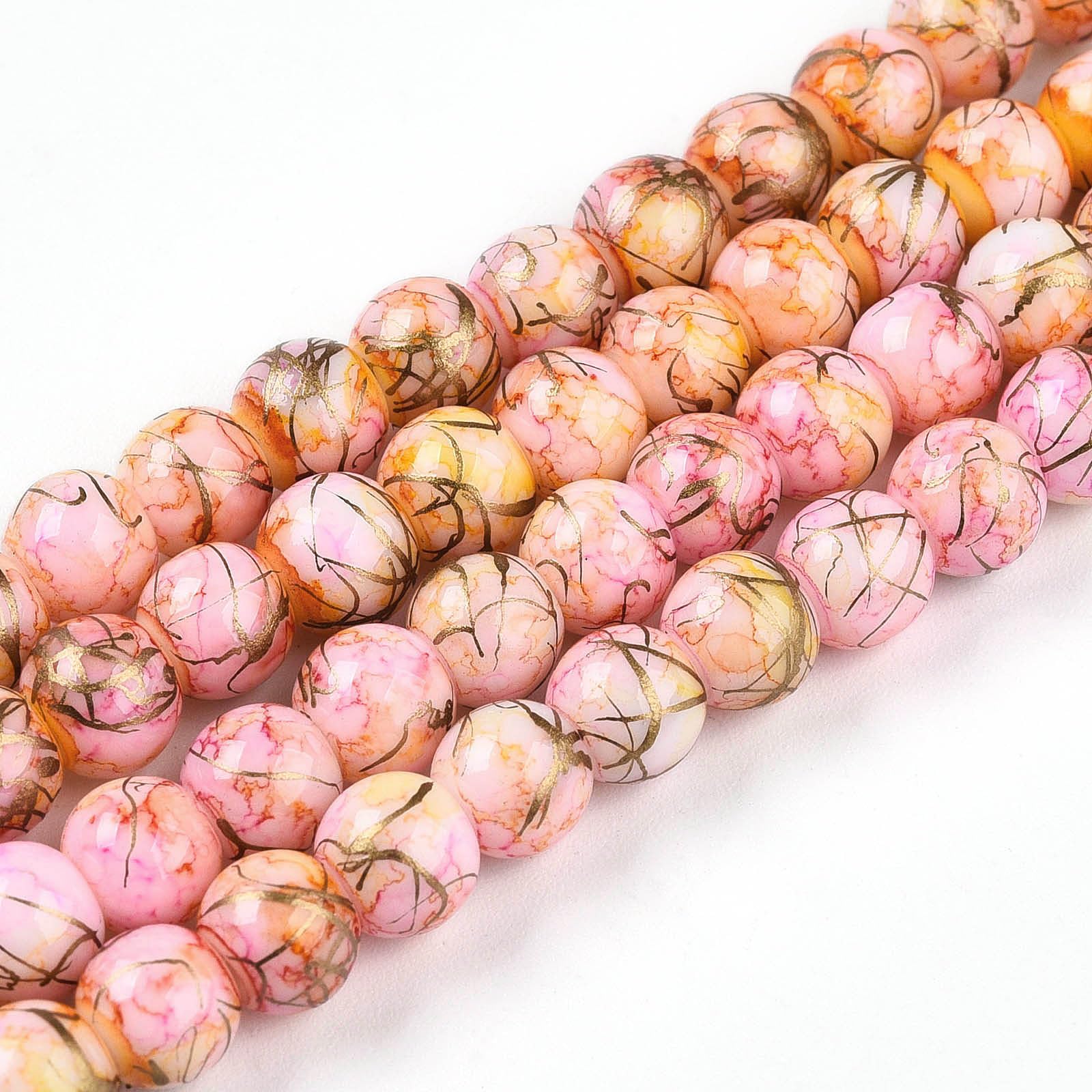 100pcs 6mm Gold Opaque Glass Beads Drawbench Style Round Glass Beads with Spacer