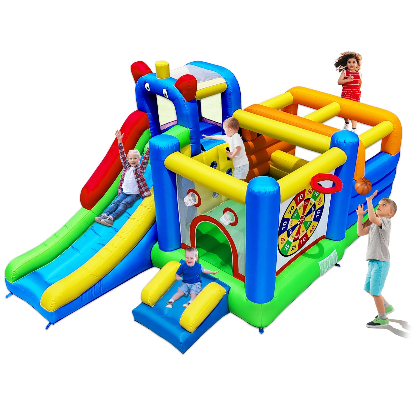 HuaKastro Bouncy Castle - Inflatable Playground with Crossbar Obstacle on Large 