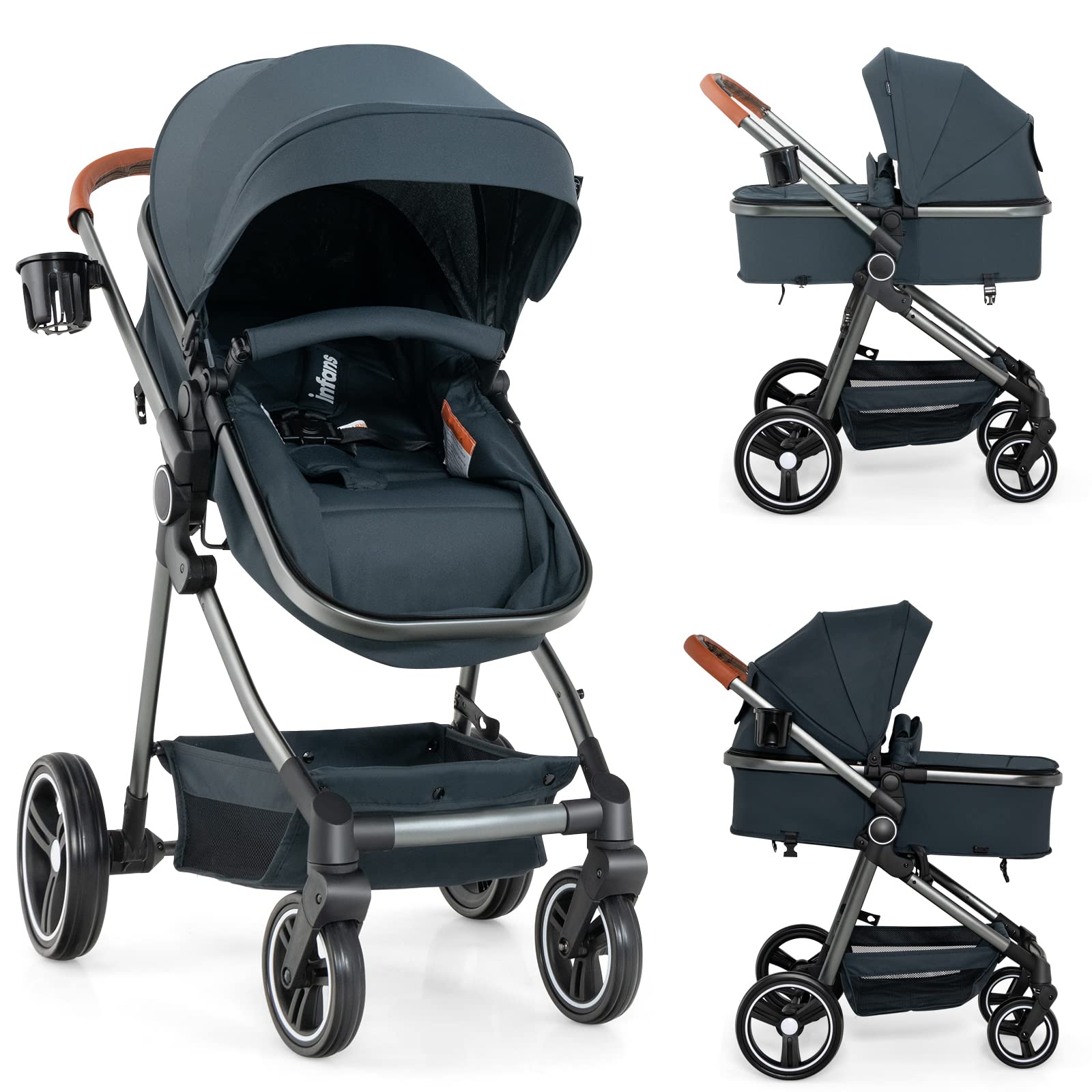 INFANS 2 in 1 Baby Stroller, Foldable High Landscape Shock Absorption with Rever