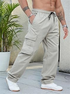 Mens Casual Cargo Pants Joggers Hiking Drawstring Tactical Trousers