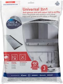 CARE+PROTECT Universal 2-in-1 Anti-Grasso and Anti-Odour Filter, Grey/Black | Large Capacity Activated Carbon, Cut to Size, for Standard Hoods, Easy Installation