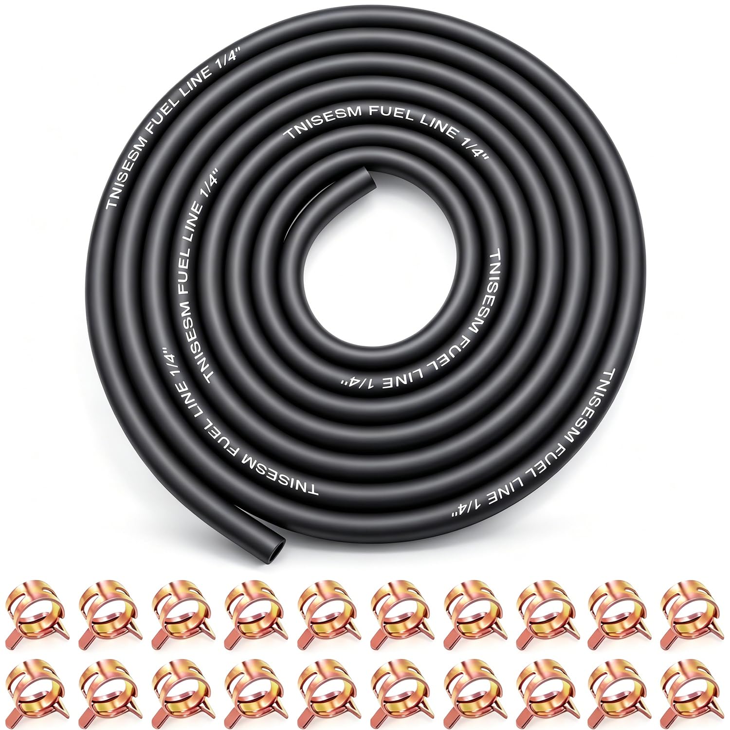 Tnisesm 1/4 Inch ID Fuel Line Hose 10 Feet + 20Pcs 2/5" ID Hose Clamps for Kawas