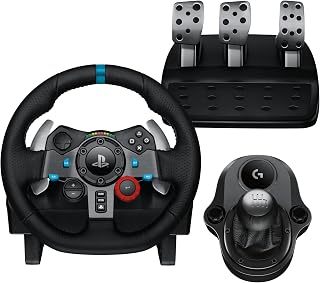 Logitech G G29 SE Driving Force Sim Racing Wheel & Pedals & Shifter PS5/PC | Racing Steering Wheel and Pedals, Force Feedback, Real Leather + Gear stick for PS5, PS4 and PC, Mac