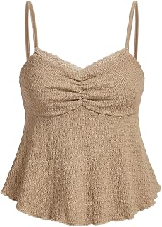 SOLY HUX Women's Peplum Ruched Flowy Spaghetti Strap Tank Camisole Tops