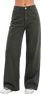 EMMIOL Women's Wide Leg Jeans Tummy Cover Mid High Waist Straight Stretch Denim Pants with Pockets