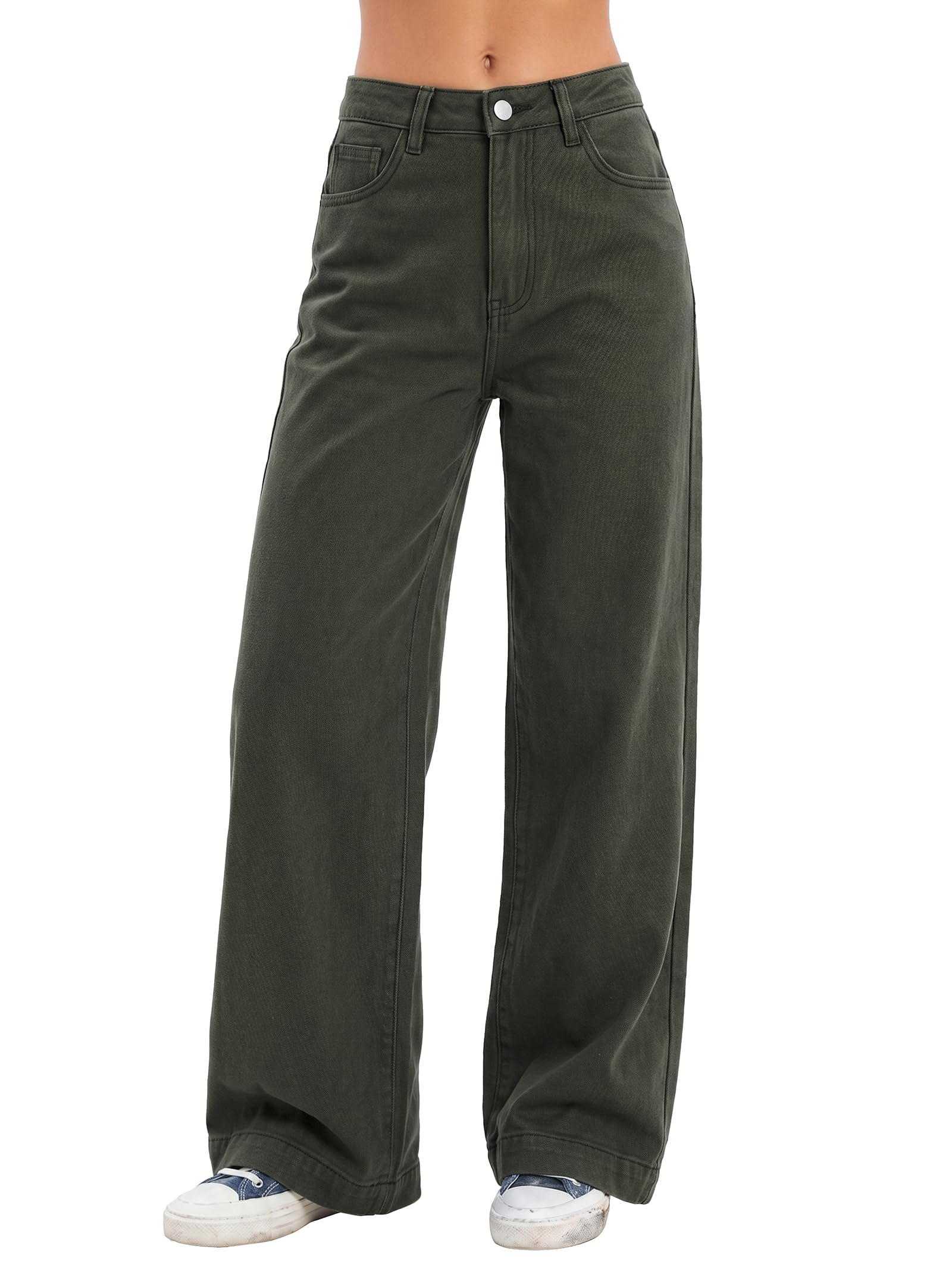 EMMIOL Women's Wide Leg Jeans Tummy Cover Mid High Waist Straight Stretch Denim 