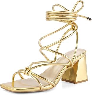 Shoe'N Tale Lace Up Heels Women Square Toe Sandals