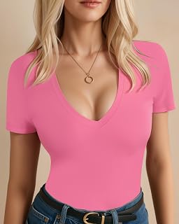 Women's Deep V Neck Short Sleeve T-Shirt