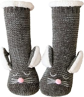 ZAKASA Slipper Socks for Women, Fluffy Winter Ladies Fleece Line Knitted Socks, Thick Warm with Non-Ship Grip for Christmas and New Year