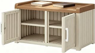 WTFGO Outdoor Shoe Bench Waterproof UV-Resistant,Indoor & Outdoor Use | Resin Shoe Cabinet for Entryway, Living Room, Bedroom, Beige (2 Door)