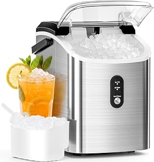 Antarctic Star Nugget Ice Maker Countertop with Soft Chewable Ice | Fast Ice Making, Ice Basket and Scoop, Auto-Cleaning for Home/Party/RV/Camping (Stainless Steel Silver)