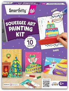 Smartivity Squeegee Art Painting Kit for Kids 6-12 Years - DIY Swipe & Swirl Canvas Painting Set - Make 10 Colorful Art Sheets - Creative Birthday Gift for Boys & Girls