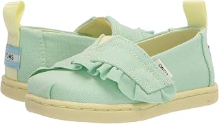 TOMS Girls Alpargata Loafer Flat, Pastel Green Canvas/Ruffle, 4 Little Kid