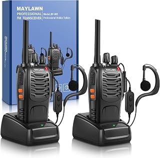 Maylawn Walkie Talkies Long Range Pack of 2, Two Way Radios for Adults | Easy to Use, Includes Rechargeable Batteries, Earpieces, LED Light, Portable, 5 km Range, 16 Channels, VOX, PMR