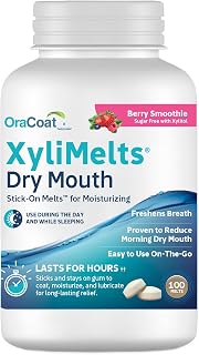 Oracoat XyliMelts for Dry Mouth Relief with Xylitol 100 Ct, Berry Smoothie | Berry Smoothie oral adhering discs, a non-acidic mouth moisturizer for dry mouth that helps stimulate saliva and lasts hours