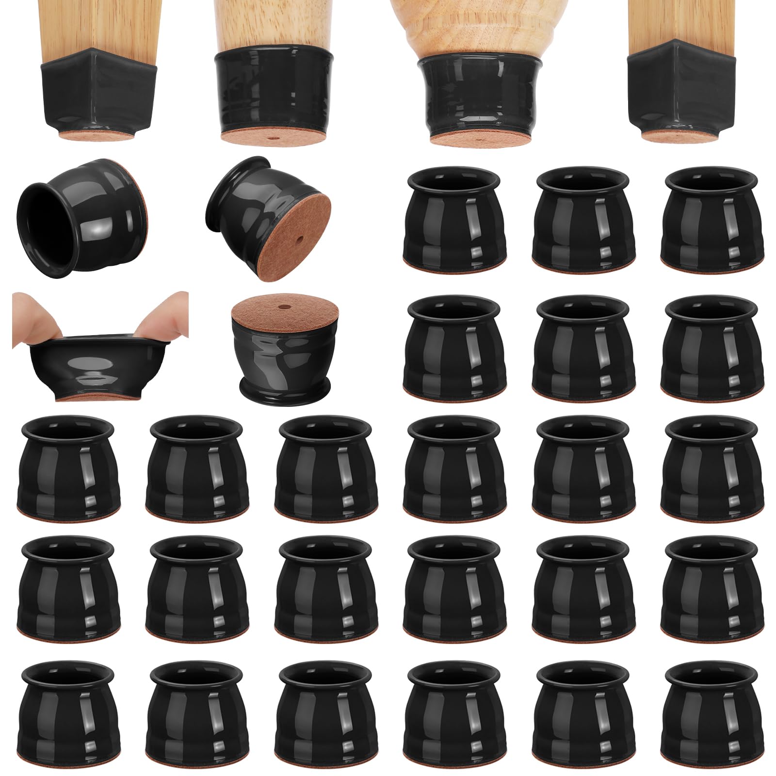 CHUNZEXI 24 Pack Chair Leg Floor Protectors, Universal L Black, Silicone
