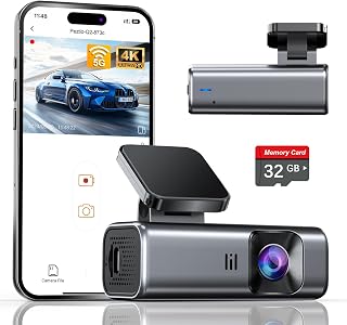 galphi 4K Dash Cam Front, 5GHz WiFi, 32GB Card Included, Mini Dashcam | Screen-Free, APP Control, 160° Wide Angle, G-Sensor, Loop Recording, 24H Parking Monitor, Night Vision, Easy Install
