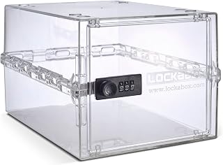 Lockabox One™ 10L Lockable Storage Box and Lock Box with Code (Crystal) | Combination lock box and refrigerator lock box for snacks. 12.2 x 8.3 x 6.7 in. 3-digit lock. Medical-grade polycarbonate.