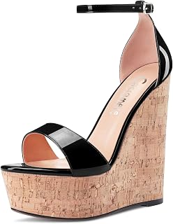 CASTAMERE Women's High Wedge Platform Heel Open Toe Strappy Ankle Sandals Wedding Party Dress 15CM Heels