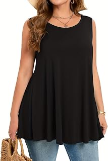 Women's Plus Size Sleeveless Round Neck Stretch Tank Tops Solid Color Casual Holiday Clothes