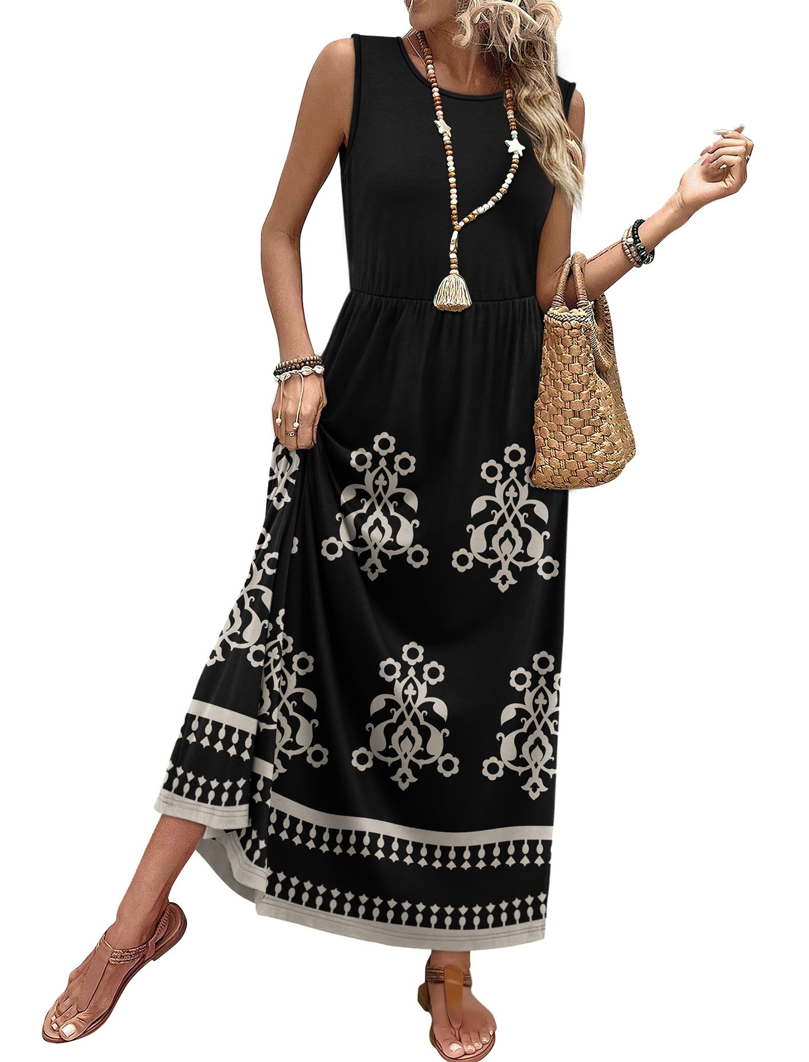 WIHOLL Summer Dresses for Women 2026 Maxi Dresses Long Flowy A Line Sleeveless S