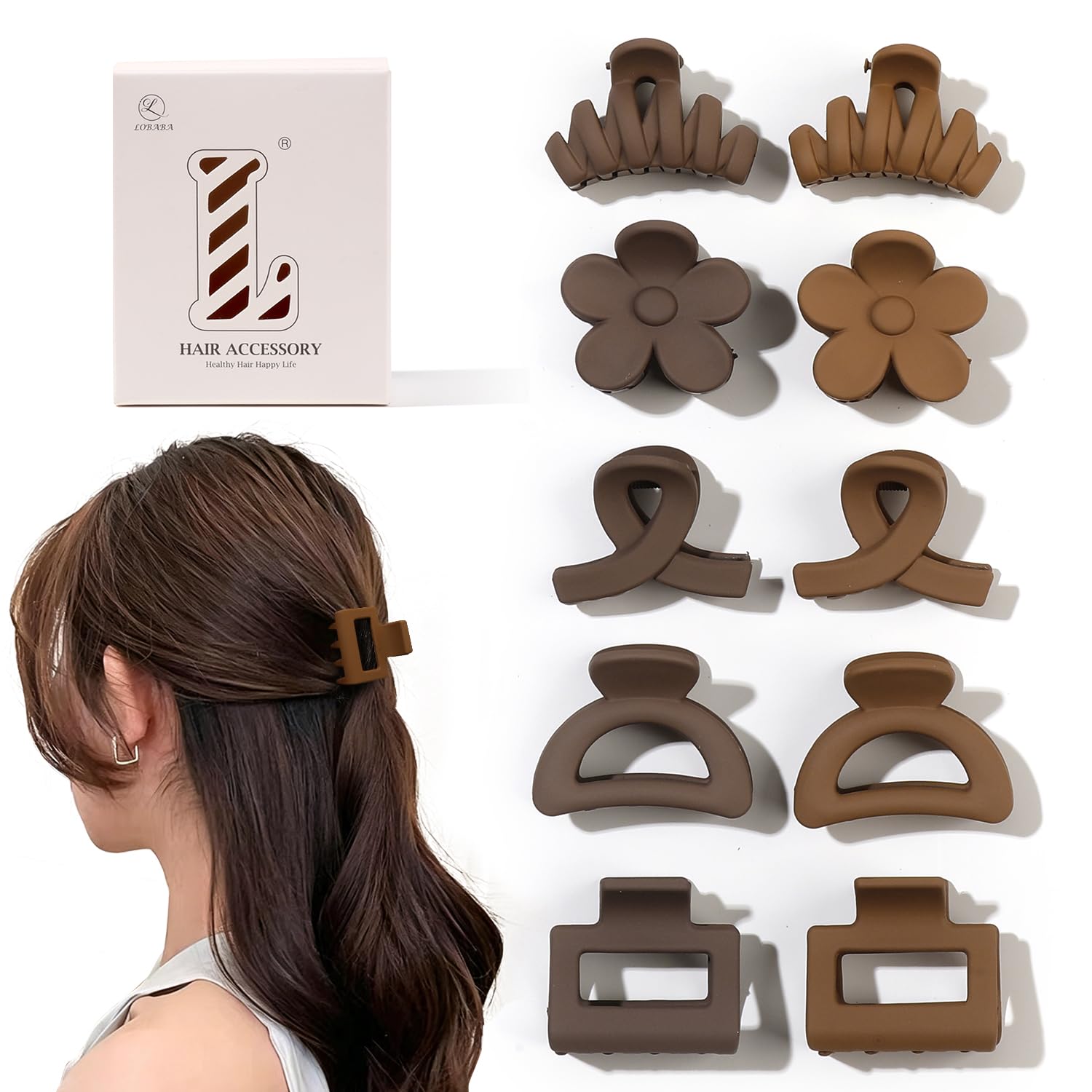 10 Pcs Hair Claw for Women - Non Sill Multi Shape Matte Jaw Clamp for Thick Thin